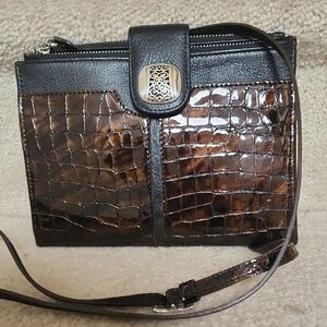 Brighton Black and Brown Croc-Embossed Crossbody Bag